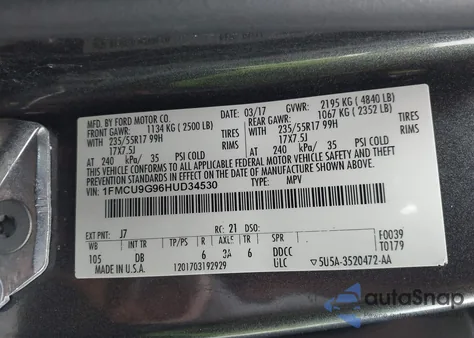 2017 Ford Escape Se from USA, damaged, VIN 1FMCU9G96HUD34530